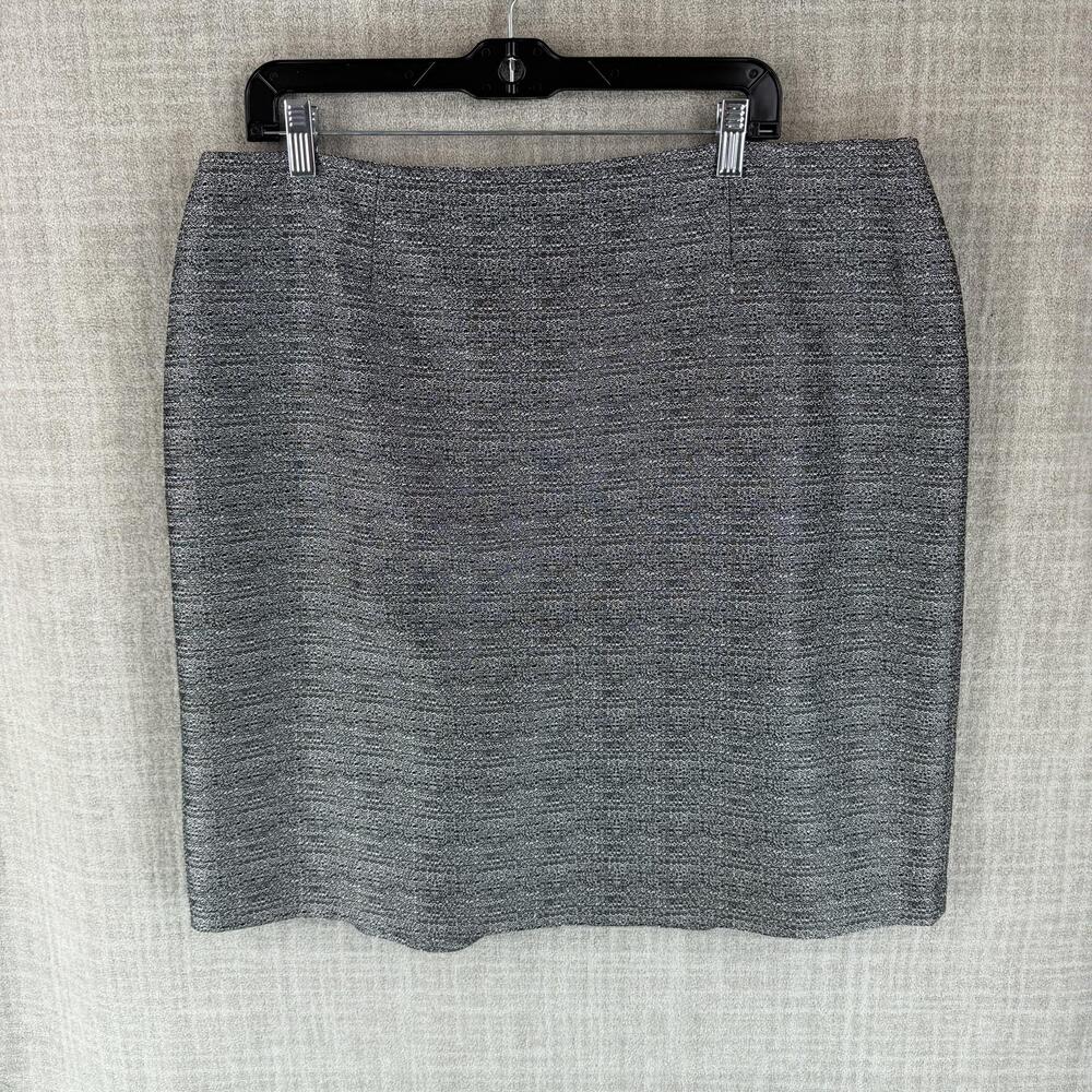 Tahari Skirt Womens 18 Gray Straight & Pencil Knee Length Tweed Lined Zip Ruffle